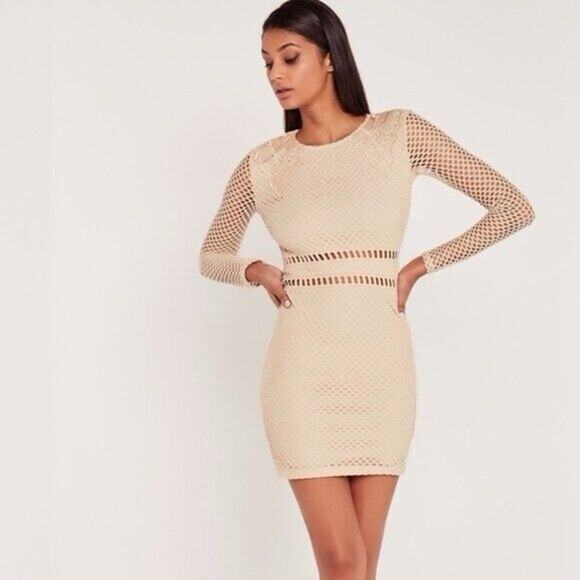 carli bybel missguided Nude Dress Size 4 body con grunge mesh net NWT SOLD OUT - Picture 1 of 7
